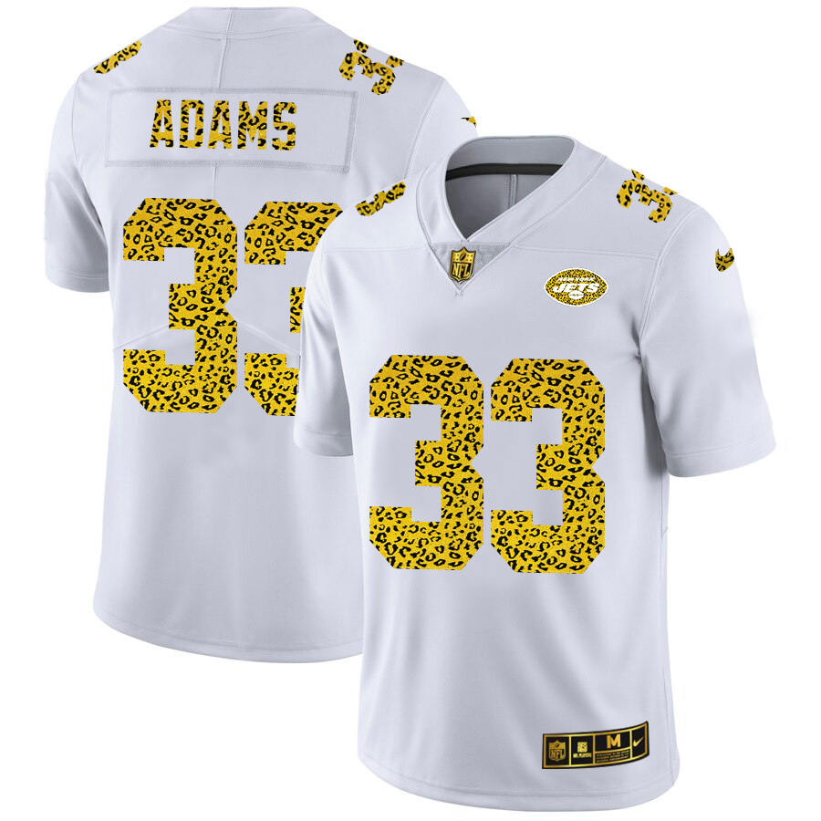 New York Jets #33 Jamal Adams Men Nike Flocked Leopard Print Vapor Limited NFL Jersey White->new york jets->NFL Jersey